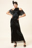 Indlæs billede til gallerivisning Glitrende sort perle lang gatsby 1920&#39;er kjole med frynser