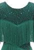 Indlæs billede til gallerivisning Mørkegrøn rund hals 1920&#39;er kjole med frynser