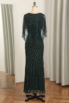 Mørkegrøn paillethals Lang kjole fra 1920'erne
