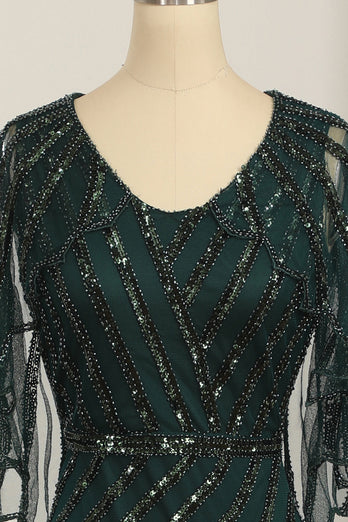 Mørkegrøn paillethals Lang kjole fra 1920'erne