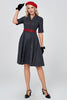 Indlæs billede til gallerivisning Navy Gingham Vintage 1950&#39;erne Kjole med ærmer