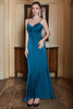 Indlæs billede til gallerivisning Spaghetti stropper blå enkel peom kjole med flæser