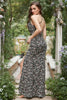 Indlæs billede til gallerivisning SHeath Halter Sort blomst trykt lang brudepige kjole