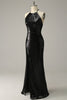 Indlæs billede til gallerivisning Sheath Halter Black Pailletter Plus Size Prom kjole med åben ryg