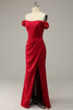 Indlæs billede til gallerivisning Havfrue fra skulderen Bourgogne plus størrelse prom kjole med split front