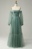 Indlæs billede til gallerivisning Fra skulderen Grågrøn A-Line Tull Prom kjole med lange ærmer