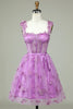 Indlæs billede til gallerivisning Sød A Line Sweetheart Purple Corset Homecoming Dress med applikationer