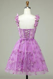 Sød A Line Sweetheart Purple Corset Homecoming Dress med applikationer