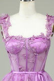 Sød A Line Sweetheart Purple Corset Homecoming Dress med applikationer