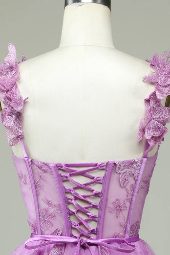 Sød A Line Sweetheart Purple Corset Homecoming Dress med applikationer