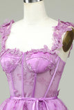 Sød A Line Sweetheart Purple Corset Homecoming Dress med applikationer