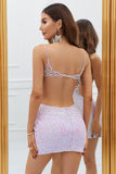 Sparkly Lilac Open Back Pailletter Stram kort hjemkomstkjole