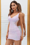 Sparkly Lilac Open Back Pailletter Stram kort hjemkomstkjole
