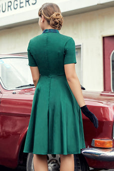Grøn Plaid gynge Vintage 1950'erne kjole