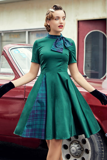 ZAPAKA Vintage kjole grøn Plain A-linje gynge Rockabilly Fest Kjole – ZAPAKA DA