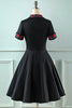 Indlæs billede til gallerivisning Sort revers hals Plaid Vintage 1950&#39;erne Kjole