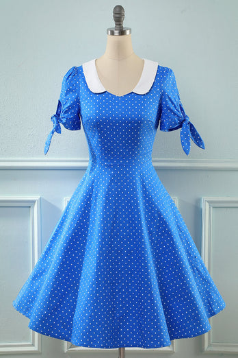 Vintage Blå Polka Prikker 1950'erne Kjole
