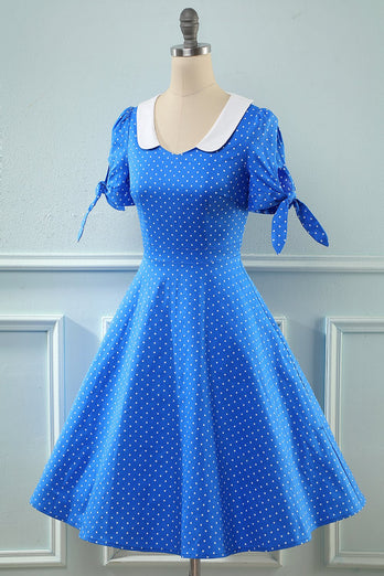 Vintage Blå Polka Prikker 1950'erne Kjole