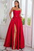 Indlæs billede til gallerivisning En line stropløs rød lang Prom kjole med split front
