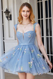 Sød A Line Off the Shoulder Black Corset Homecoming Dress med broderi