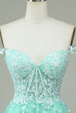 Sød A Line Spaghetti Straps Mint Kort Homecoming Kjole med applikationer