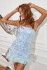 Indlæs billede til gallerivisning Himmelblå paillet Cocktail kjoler med fjer