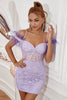 Indlæs billede til gallerivisning Lavendel Off the Shoulder Cocktail kjoler med fjer
