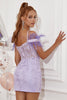 Indlæs billede til gallerivisning Lavendel Off the Shoulder Cocktail kjoler med fjer
