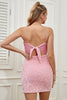 Indlæs billede til gallerivisning Pink Spaghetti Straps Sequined Homecoming Kjole