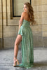 Indlæs billede til gallerivisning Asymmetrisk lysegrøn grime paillet homecoming kjole med nøglehul