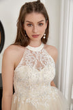 Champagne Beaded Halter Tulle Sød Cocktail Kjole