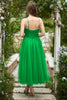Indlæs billede til gallerivisning Grøn Tulle A-line Midi Prom kjole med flæser