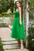 Indlæs billede til gallerivisning Grøn Tulle A-line Midi Prom kjole med flæser
