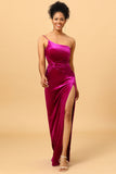 One Shoulder Velvet Prom Dress med slids