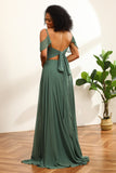 Eucalyptus Ruched Lace-Up Back Long Chiffon Brudepige Kjole