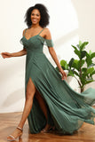 Eucalyptus Ruched Lace-Up Back Long Chiffon Brudepige Kjole