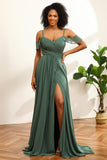 Eucalyptus Ruched Lace-Up Back Long Chiffon Brudepige Kjole