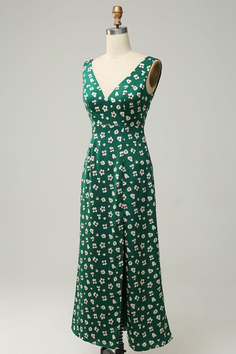 Indlæs billede til gallerivisning Kappe V hals grøn formel kjole med slids