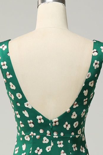 Kappe V hals grøn formel kjole med slids