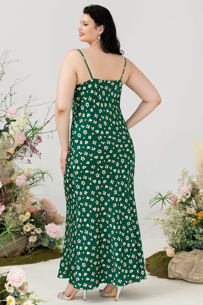 Indlæs billede til gallerivisning Grøn blomsterprint sommer plus størrelse brudepigekjole