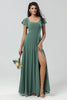 Indlæs billede til gallerivisning A-Line grøn lang brudepigekjole med flæser