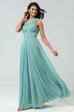 Bedøvelse A Line One Shoulder Sea Glass Long Brudepige Kjole med Ruched