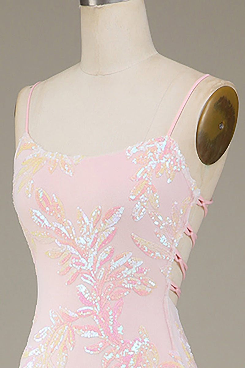 Indlæs billede til gallerivisning Havfrue Sparkly Pink Gallakjole med slids