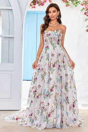 Beauty A Line Sweetheart Elfenben lang brudekjole med broderi