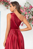 Asymmetrisk One Shoulder Burgundy Tea Længde Brudepige Kjole