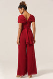 Bourgogne Chiffon konvertible brudepige jumpsuits