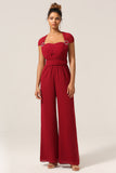 Bourgogne Chiffon konvertible brudepige jumpsuits