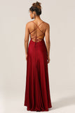 Enkel A Line Lace-Up Back Bordeaux lang brudepigekjole med Criss Cross Back