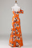 Indlæs billede til gallerivisning Havfrue trykt orange blomst brudepige kjole