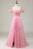 Indlæs billede til gallerivisning A-line Off The Shoulder Pink Long Brudepige Kjole med 3D Blomster